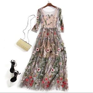 Tulle Embroidered Flower Coachella Dress